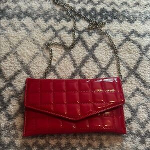 Red Quilted Chain Clutch